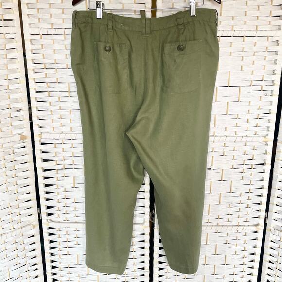 St. John's Bay 100% Linen Cropped Pants Womens 16 Olive Green Casual Summer - Picture 4 of 9